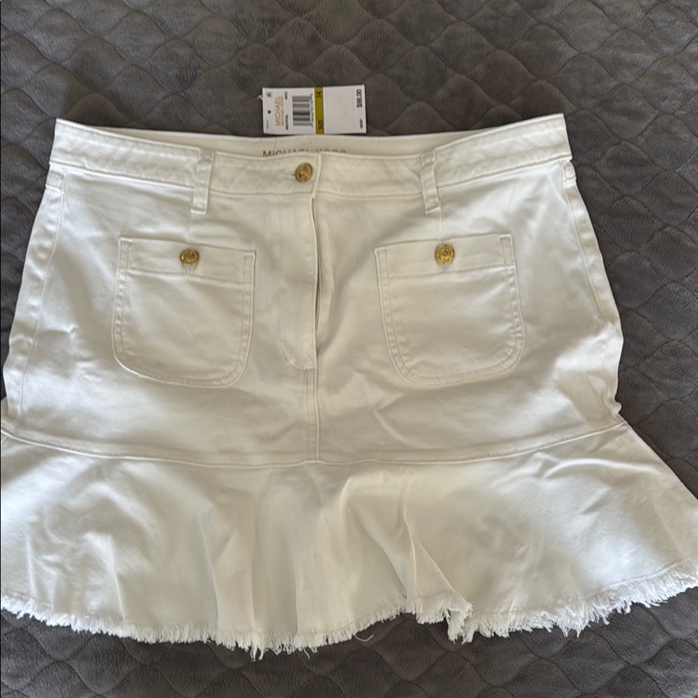 White Denim Skirt with Frayed Hem